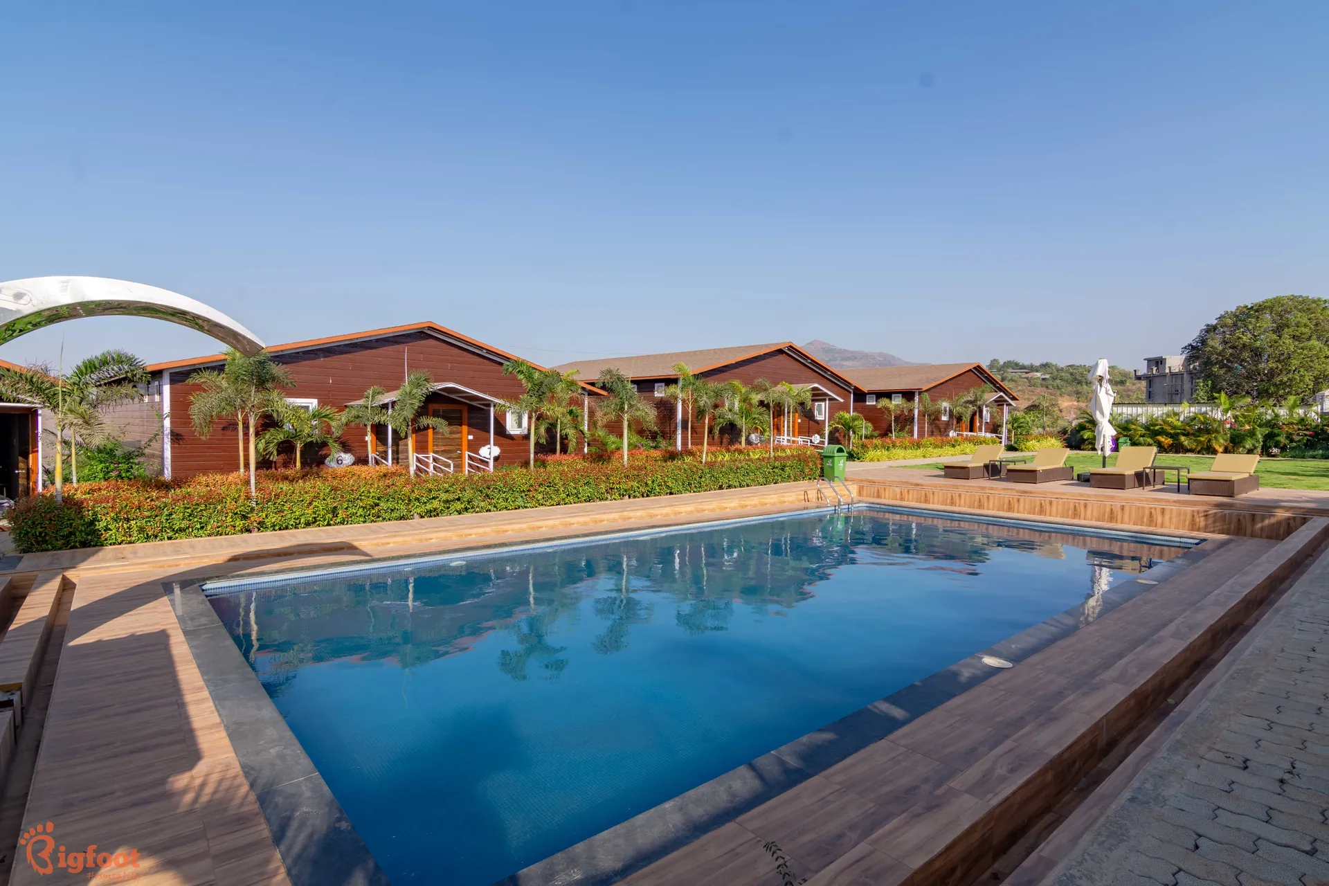 Event and celebration setting by the pool at Azure Resort, Pawna Lake