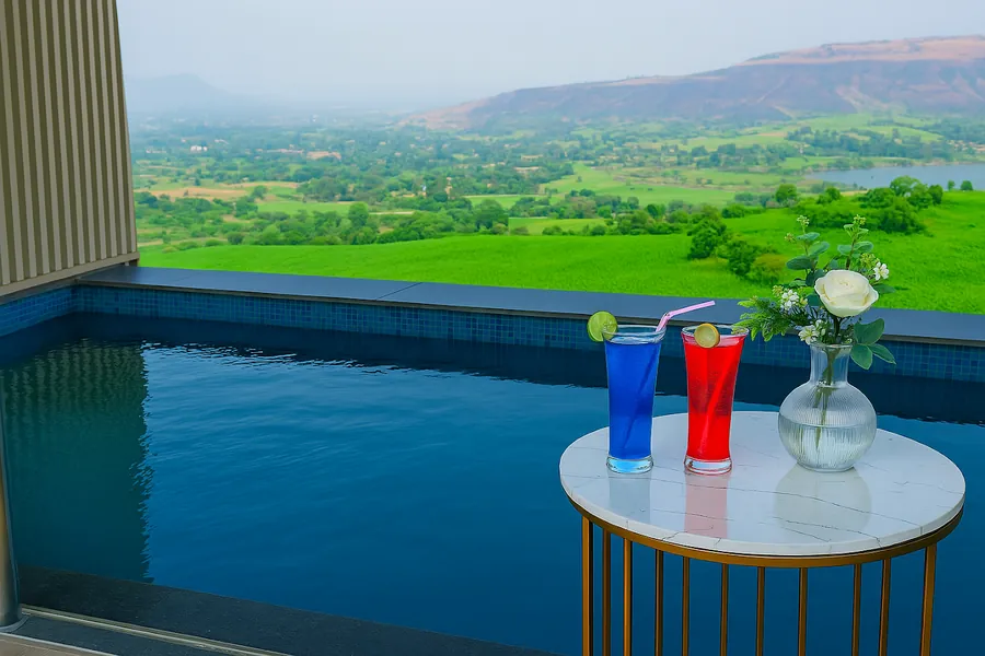 Floating breakfast by the private pool with valley view
