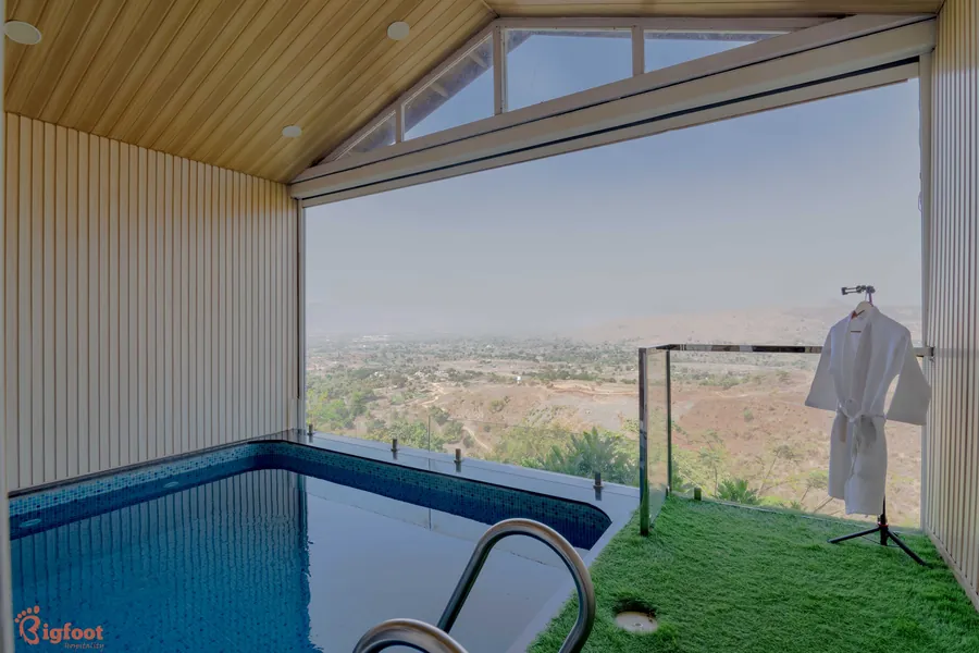 Private pool deck overlooking the Pawna valley