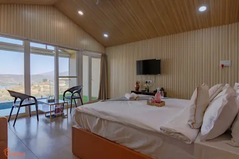 Cottage living area with valley view